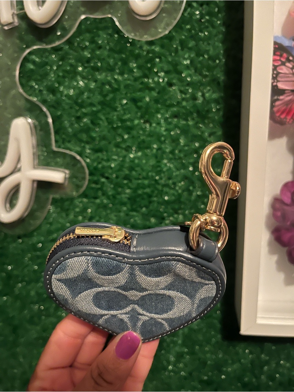 Coach Denim Heart-Shaped Denim Keychain Coin Pouch - Picture 7 of 7